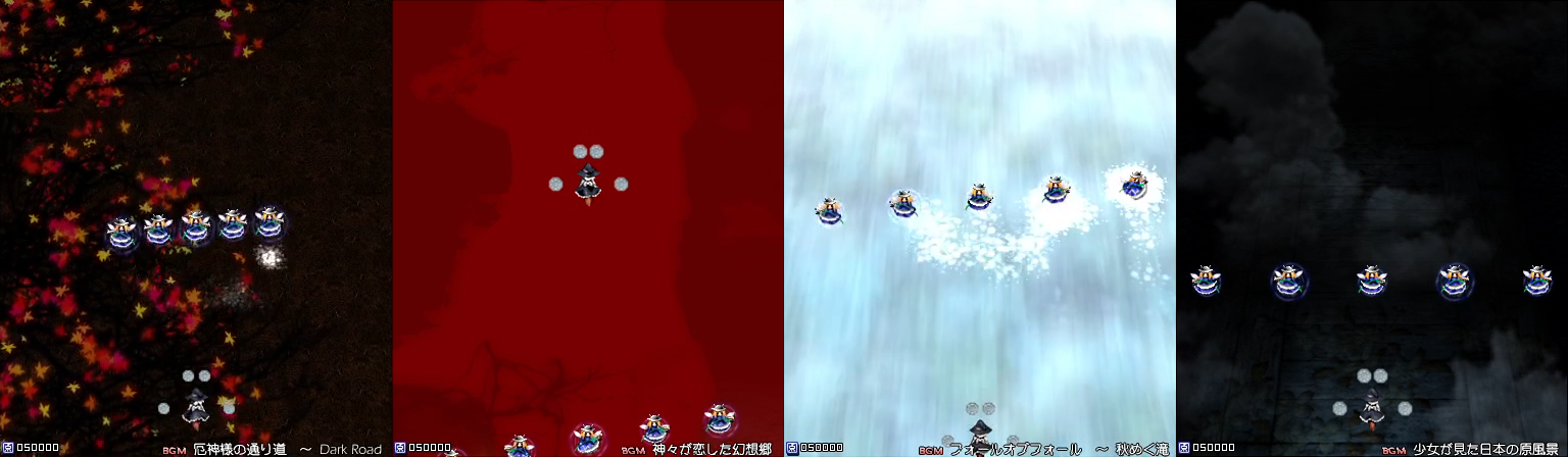 First five fairies of MoF stage 4 are spawned in different stages using a modified game. Their position differs for each stage. Four screenshots taken in four different stages are shown