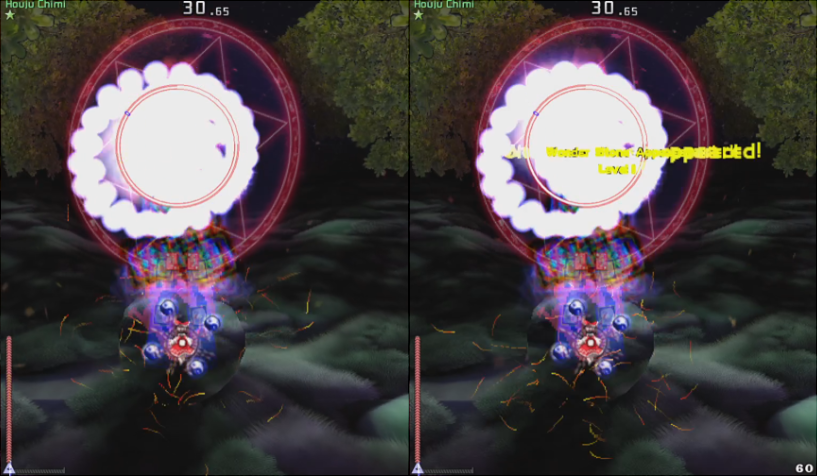 Two in-game screenshot of two Reimus with one side spawning a stone and the other side not spawning a stone.